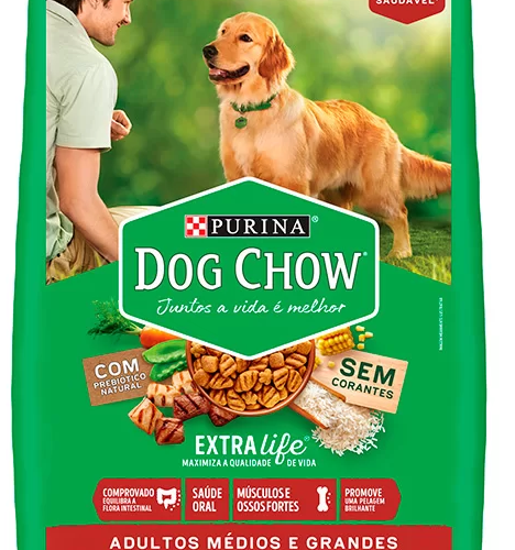 Ração Seca Nestlé Purina Dog Chow Extra Life Carne, Frango e Arroz Cães Adultos Raças Médias e Grandes