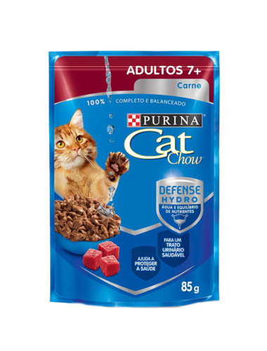 Ração Úmida Cat Chow Sachê Adultos 7+ Carne ao Molho