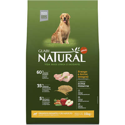 GUABI NATURAL CÃO ADULTO PORTE GRANDE E GIGANTE FRANGO E ARROZ INTEGRAL