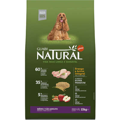 GUABI NATURAL CÃO ADULTO PORTE MÉDIO FRANGO E ARROZ INTEGRAL