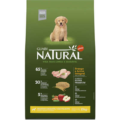 GUABI NATURAL CÃO FILHOTE PORTE GRANDE E GIGANTE FRANGO E ARROZ INTEGRAL