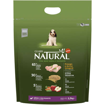 GUABI NATURAL CÃO FILHOTE PORTE MÉDIO FRANGO E ARROZ INTEGRAL